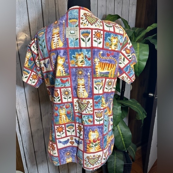 Cottonality Whimsical Cat Scrub Top Small - Picture 5 of 13